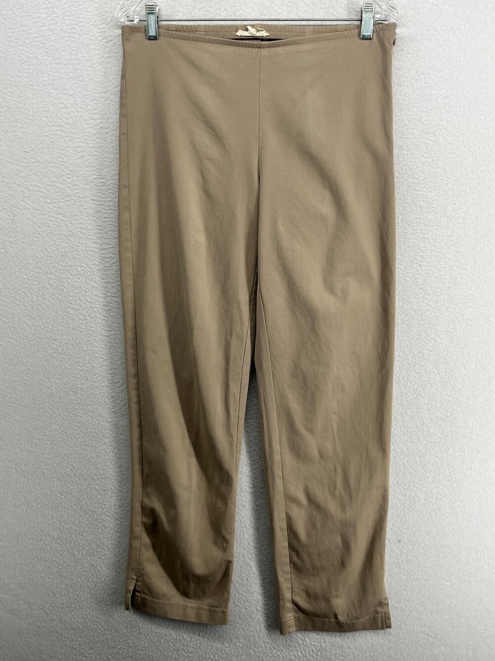 EILEEN FISHER Pants XS Stretch Organic Cotton Twill Tapered Ankle Side Zip Brown